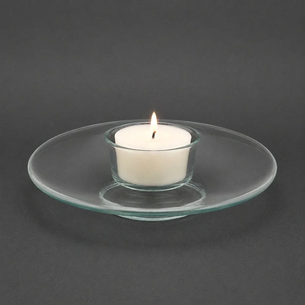 Vintage French Glass Votive Candle Holder UFO Disc Shape Clear Glass Centerpiece